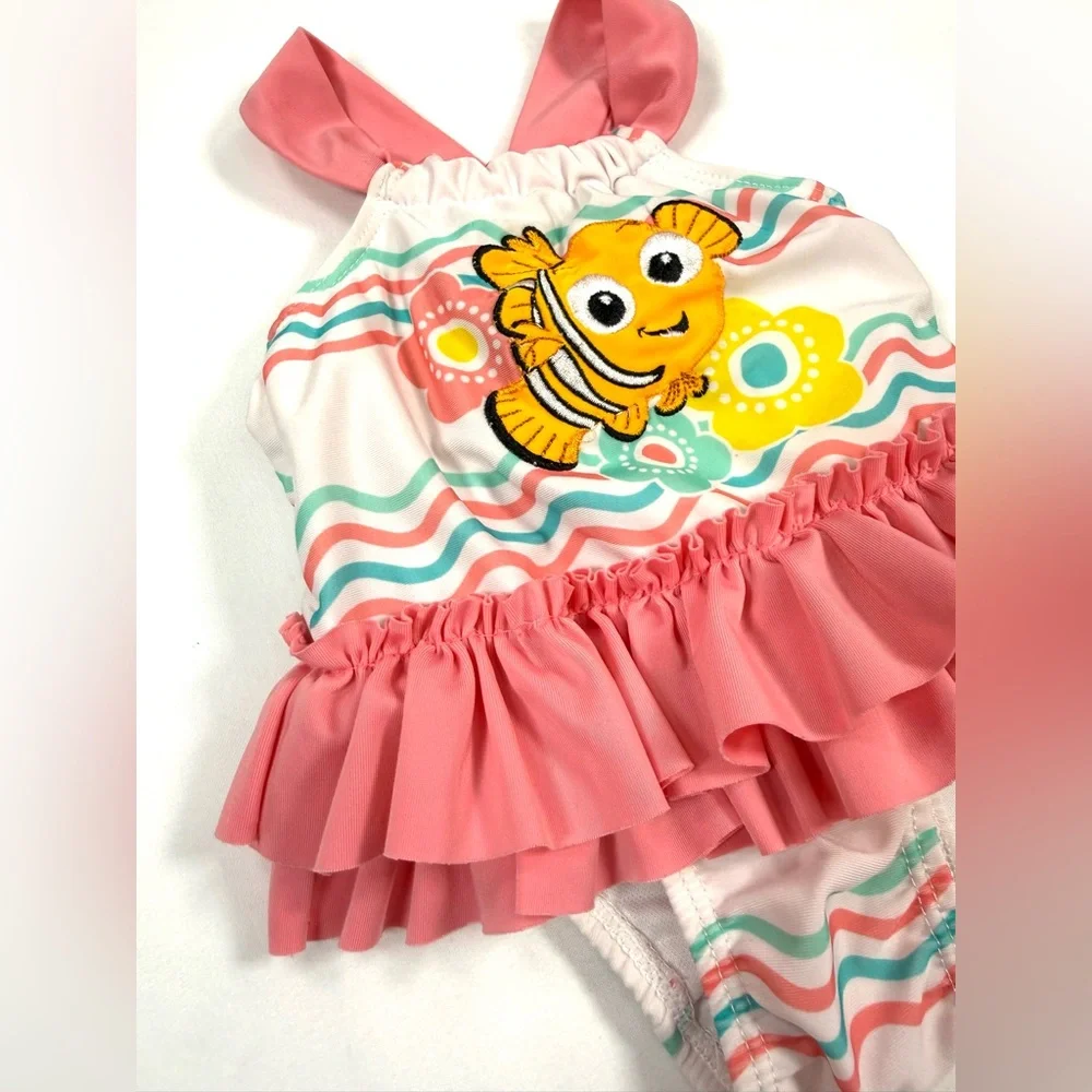 DISNEY BABY Girls Finding Nemo Swimsuit 3-6M Ruffle One Piece Baby Swim Tropical